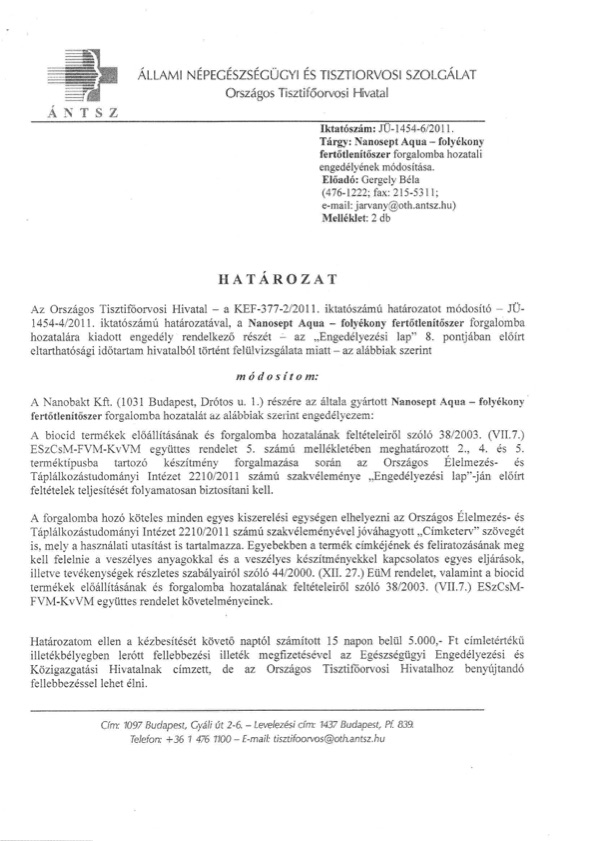 NANOSEPT AQUA OTH engedély