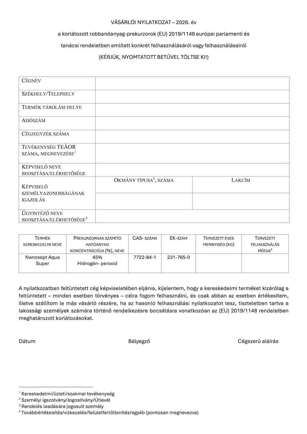 Vásárlói nyilatkozat